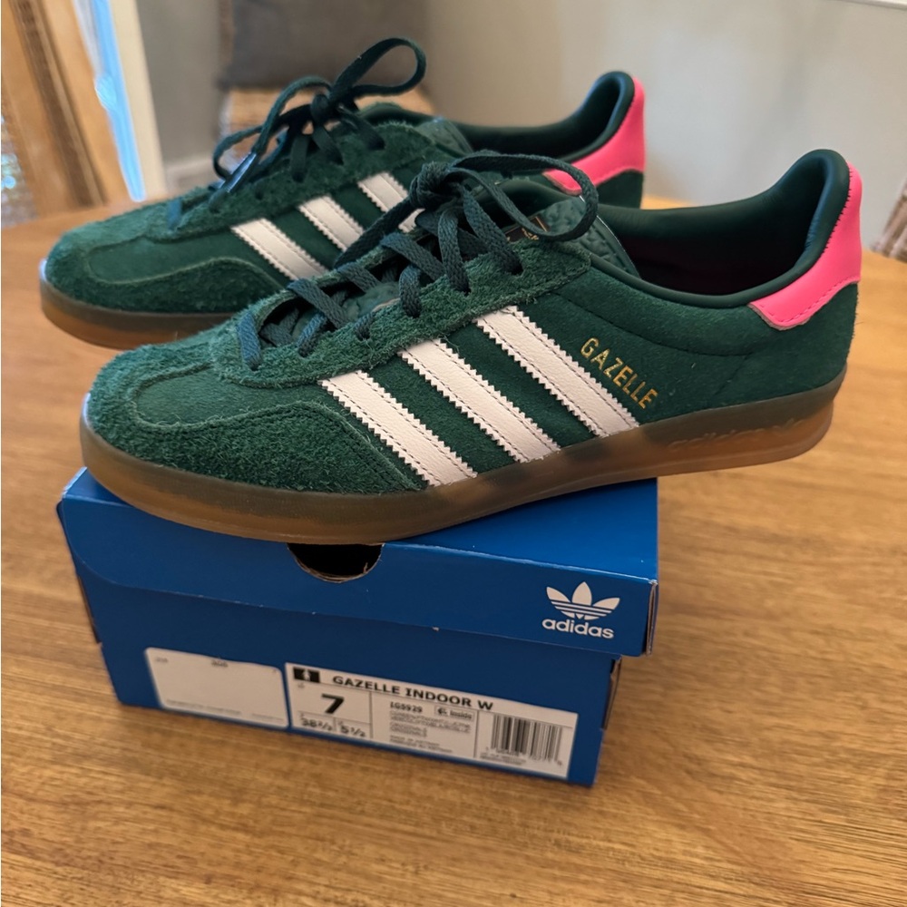 Adidas Gazelle Indoor Green and Pink Shoes